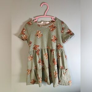 H&M Green with Brown Bunny Short Sleeve Dress, Girl size 4-6, Girl Spring Dress